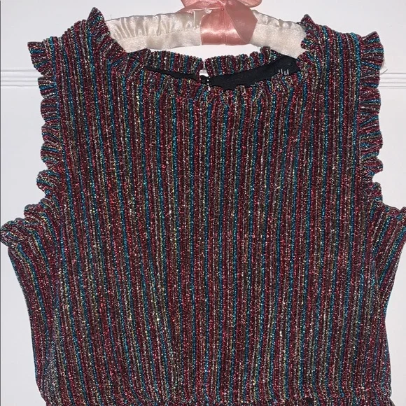 Ava & Yelly 6X Glitter Metallic Striped Dress EUC Red Silver Gold Blue - Picture 3 of 15